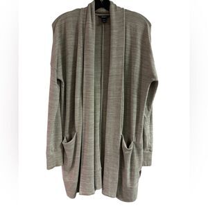 Roots Cozy Beige Long Open Front Cardigan with Pockets Size XS